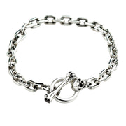 skull t-bar curb link silver bracelet