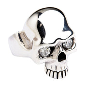 Diamond Eyes Elegant Skull Sterling Silver Ring for Men