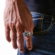 Maltese Cross Sterling Silver Biker Ring on Hand